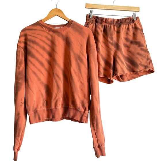 Good American Orange Tie Dye Boyfriend Sweatshirt + Shorts Set Size 2 - Picture 1 of 8